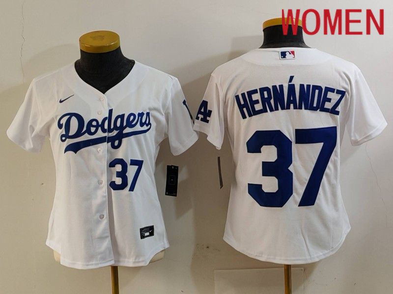 Women Los Angeles Dodgers #37 Hernandez White Nike Game 2024 MLB Jersey style 7263->youth mlb jersey->Youth Jersey